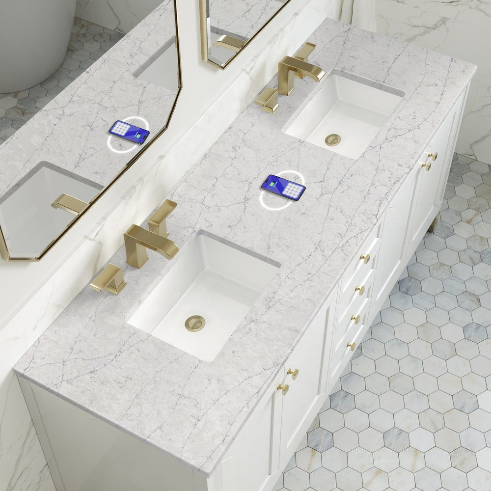 James Martin - Chicago 72" Double Vanity, Glossy White, w/ 3 CM Eternal Jasmine Pearl Silestone Top w/ FreePower Wireless Charger - 503-V72-GW-FEJP view 7