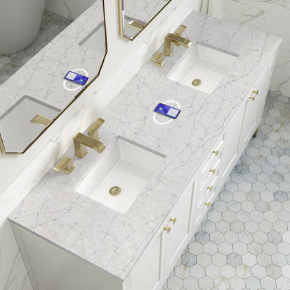 James Martin - Chicago 72" Double Vanity, Glossy White, w/ 3 CM Eternal Jasmine Pearl Silestone Top w/ FreePower Wireless Charger - 503-V72-GW-FEJP view 7