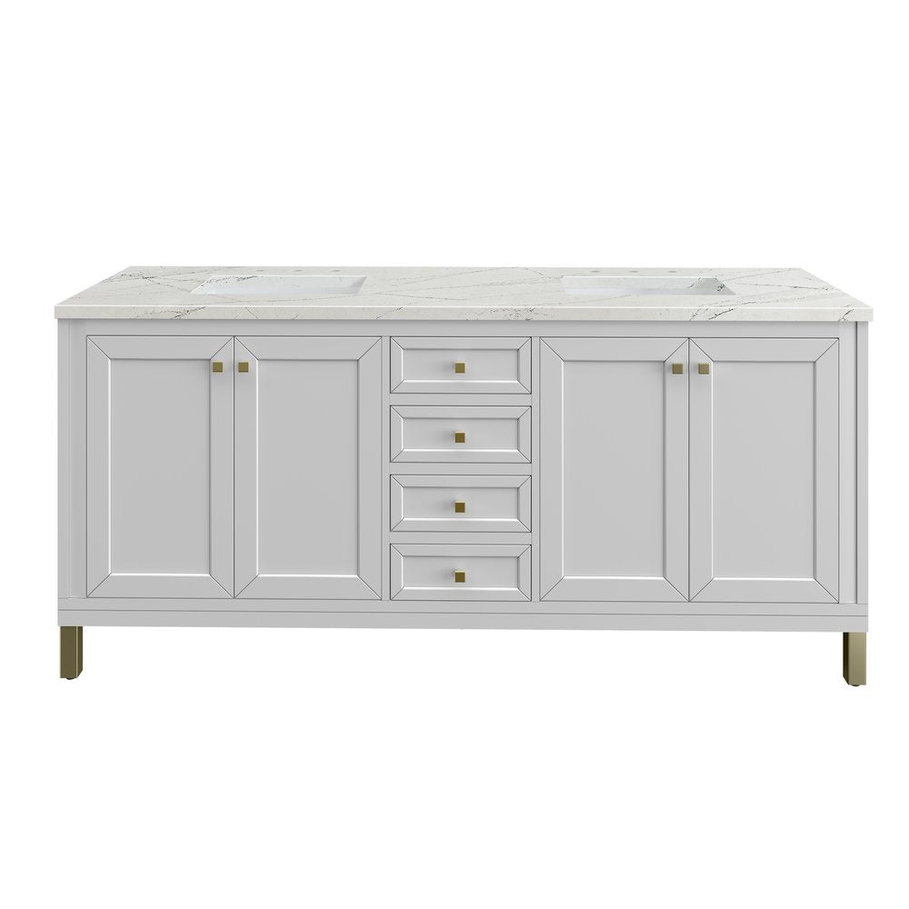 James Martin - Chicago 72" Double Vanity, Glossy White, w/ 3 CM Ethereal Noctis Silestone® Top - 503-V72-GW-3ENC view 1