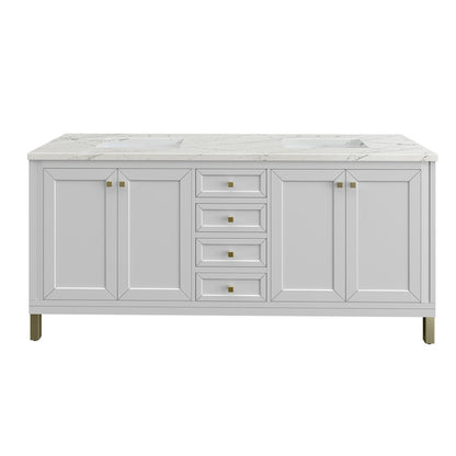 James Martin - Chicago 72" Double Vanity, Glossy White, w/ 3 CM Ethereal Noctis Silestone® Top - 503-V72-GW-3ENC view 1