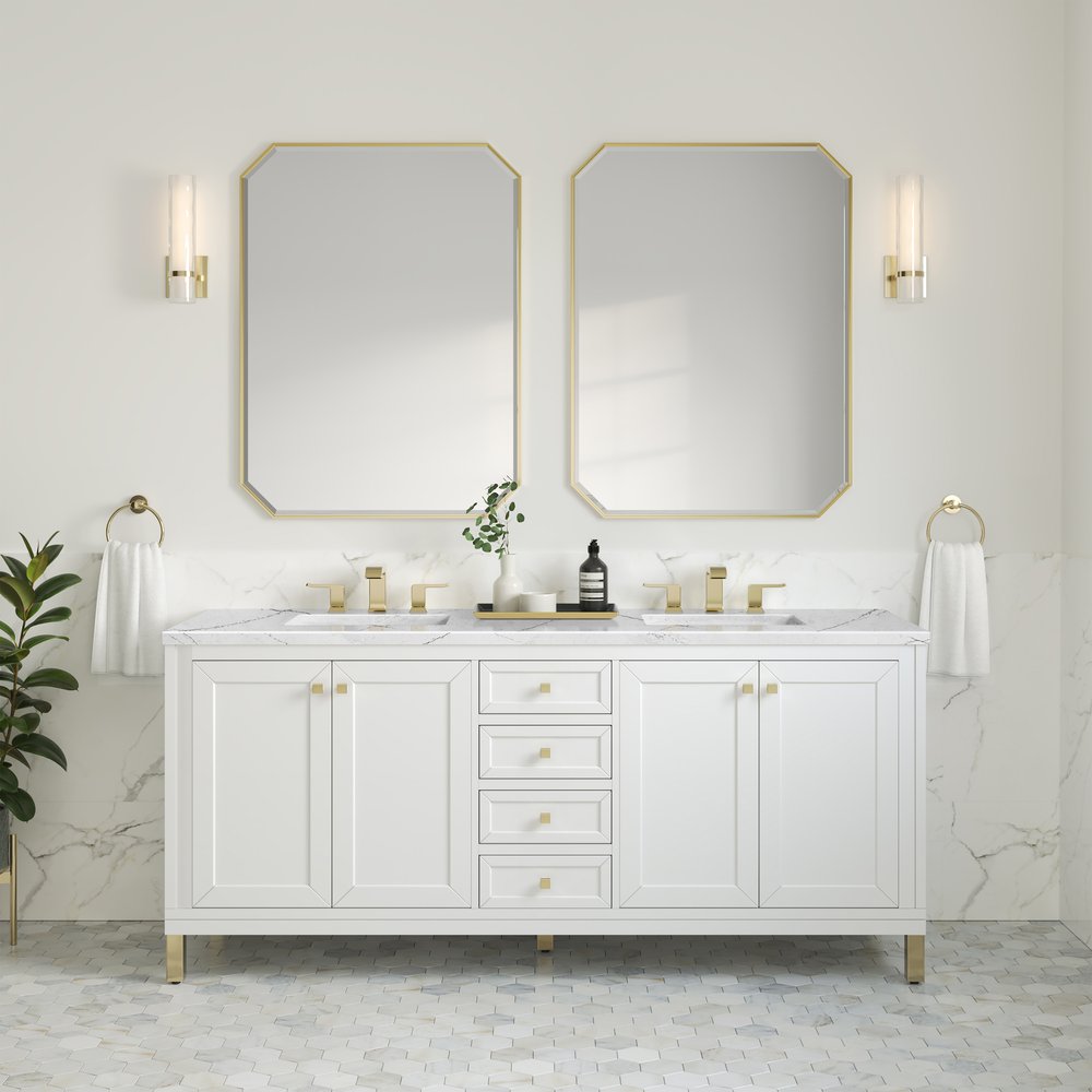 James Martin - Chicago 72" Double Vanity, Glossy White, w/ 3 CM Ethereal Noctis Silestone® Top - 503-V72-GW-3ENC view 4