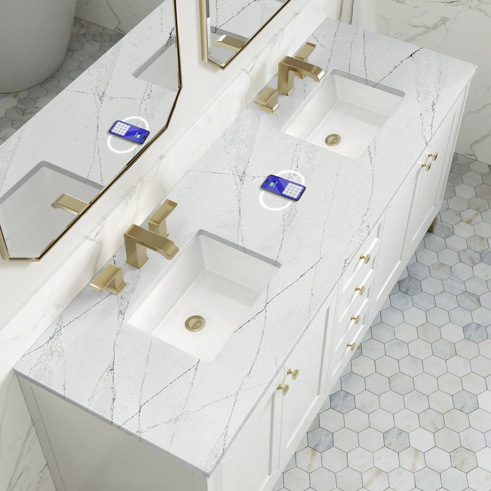 James Martin - Chicago 72" Double Vanity, Glossy White, w/ 3 CM Ethereal Noctis Silestone Top w/ FreePower Wireless Charger - 503-V72-GW-FENC view 7