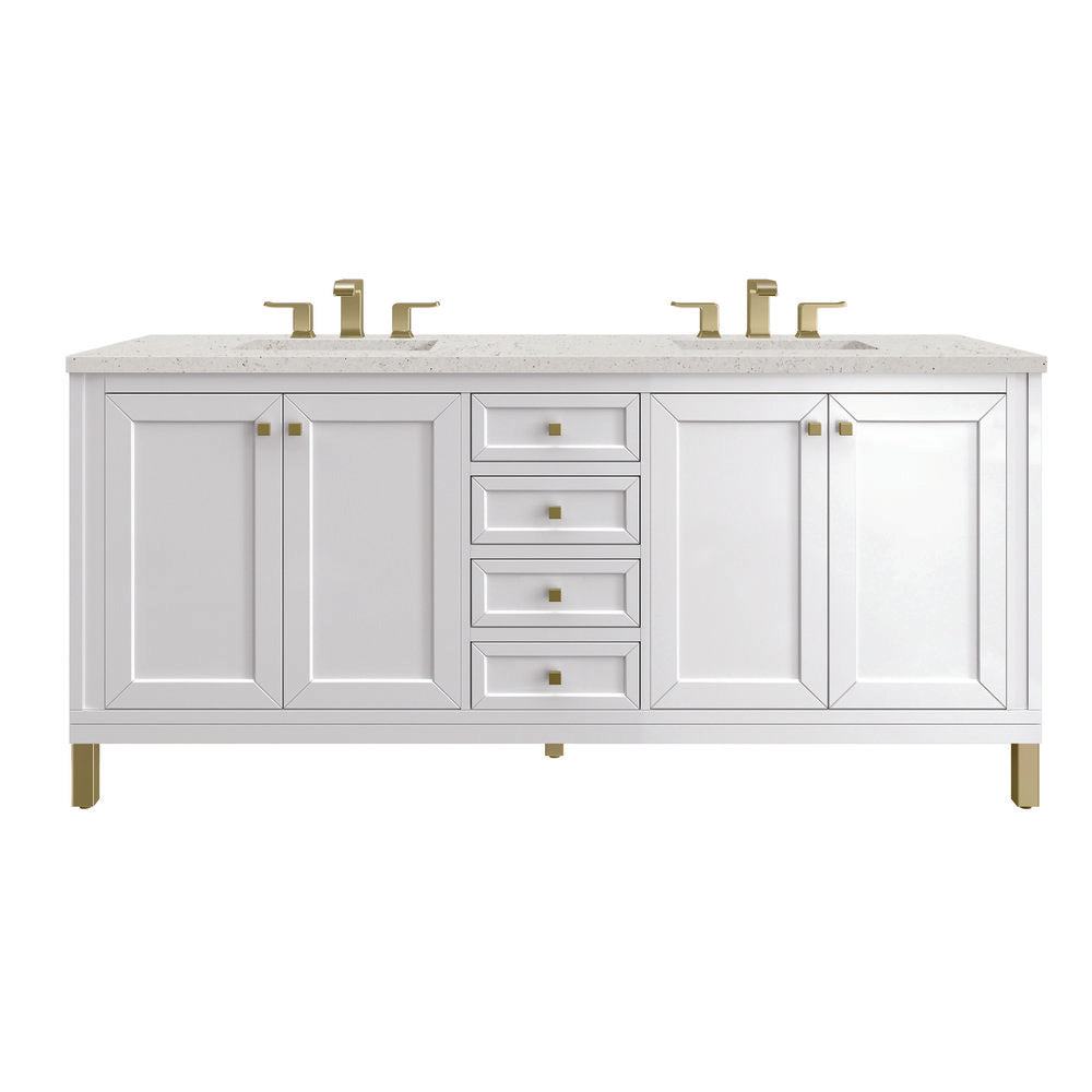James Martin - Chicago 72" Double Vanity, Glossy White, w/ 3 CM Lime Delight Silestone® Top - 503-V72-GW-3LDL view 1