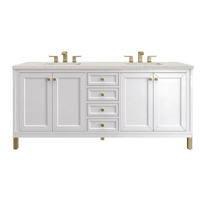 James Martin - Chicago 72" Double Vanity, Glossy White, w/ 3 CM Lime Delight Silestone® Top - 503-V72-GW-3LDL view 1
