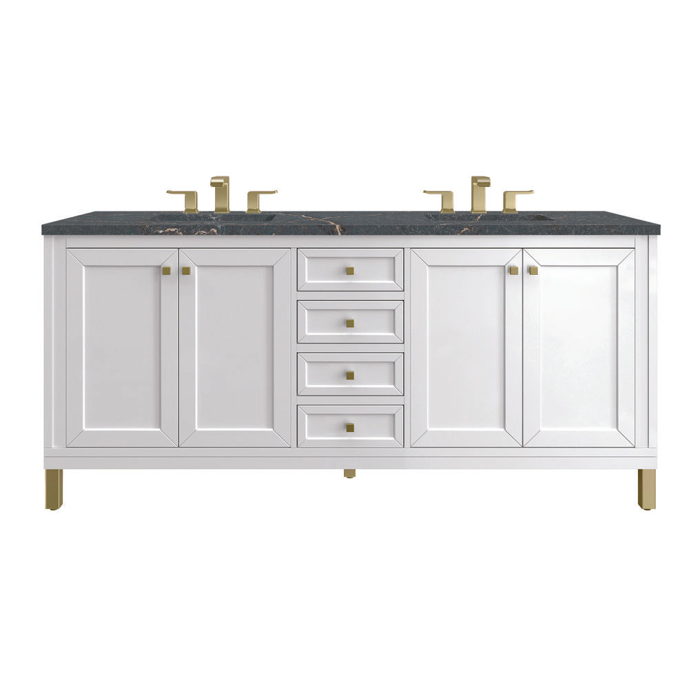 James Martin - Chicago 72" Double Vanity, Glossy White, w/ 3 CM Parisien Bleu Silestone® Top - 503-V72-GW-3PBL view 1