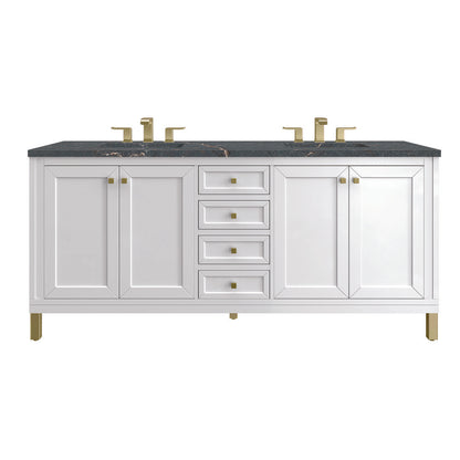 James Martin - Chicago 72" Double Vanity, Glossy White, w/ 3 CM Parisien Bleu Silestone® Top - 503-V72-GW-3PBL view 1