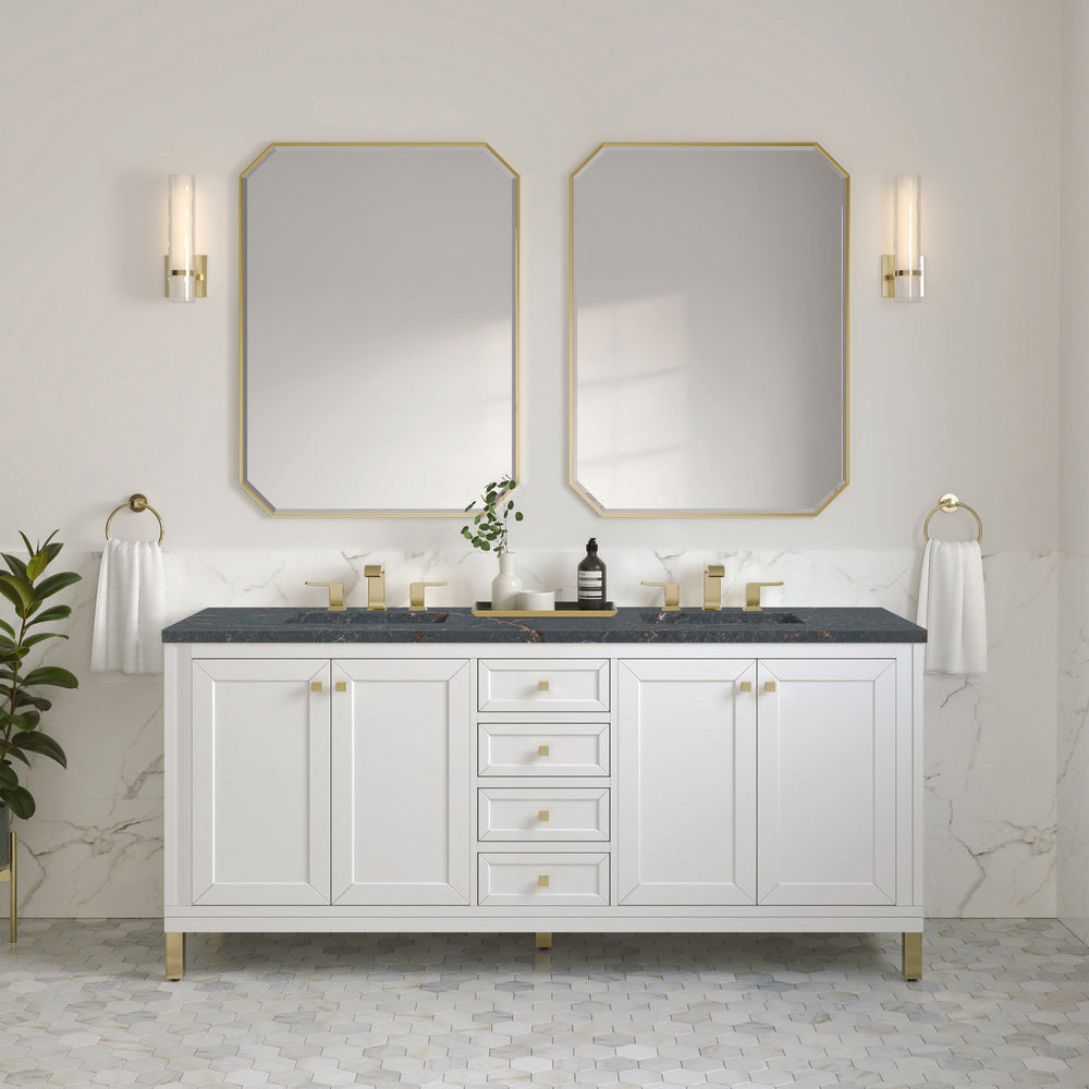 James Martin - Chicago 72" Double Vanity, Glossy White, w/ 3 CM Parisien Bleu Silestone® Top - 503-V72-GW-3PBL view 4