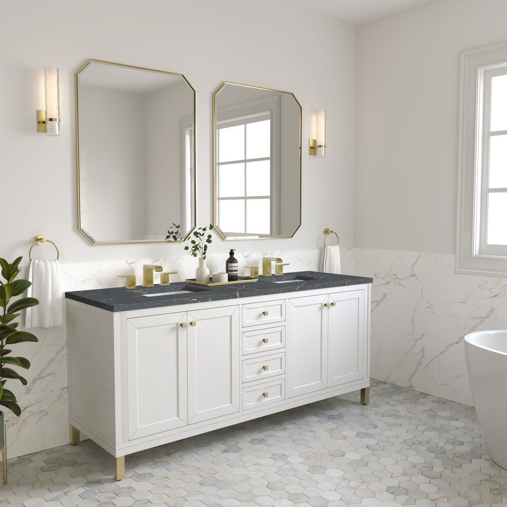 James Martin - Chicago 72" Double Vanity, Glossy White, w/ 3 CM Parisien Bleu Silestone® Top - 503-V72-GW-3PBL view 5