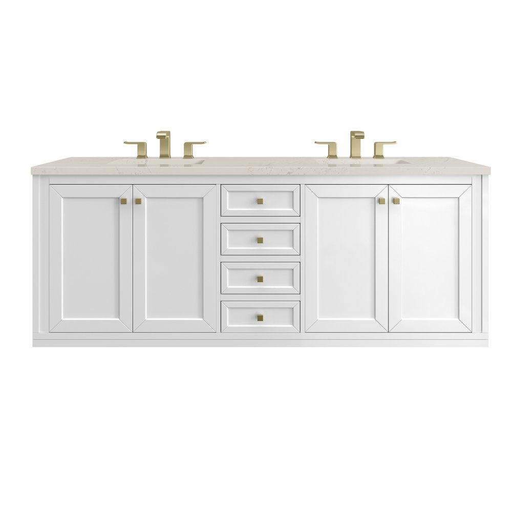 James Martin - Chicago 72" Double Vanity, Glossy White, w/ 3 CM Siberian Silestone Top - 503-V72-GW-3SFR view 2