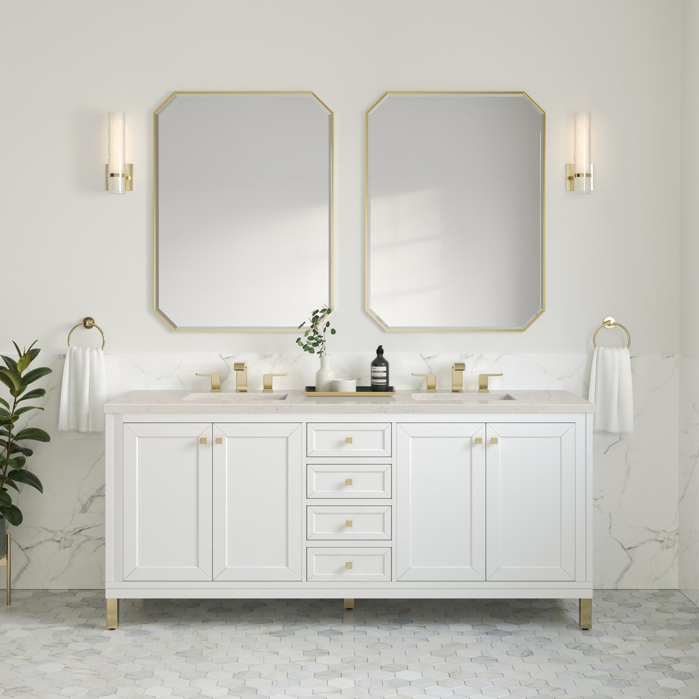 James Martin - Chicago 72" Double Vanity, Glossy White, w/ 3 CM Siberian Silestone Top - 503-V72-GW-3SFR view 5