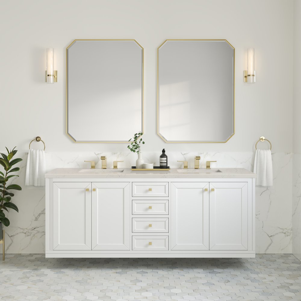 James Martin - Chicago 72" Double Vanity, Glossy White, w/ 3 CM Siberian Silestone Top - 503-V72-GW-3SFR view 6