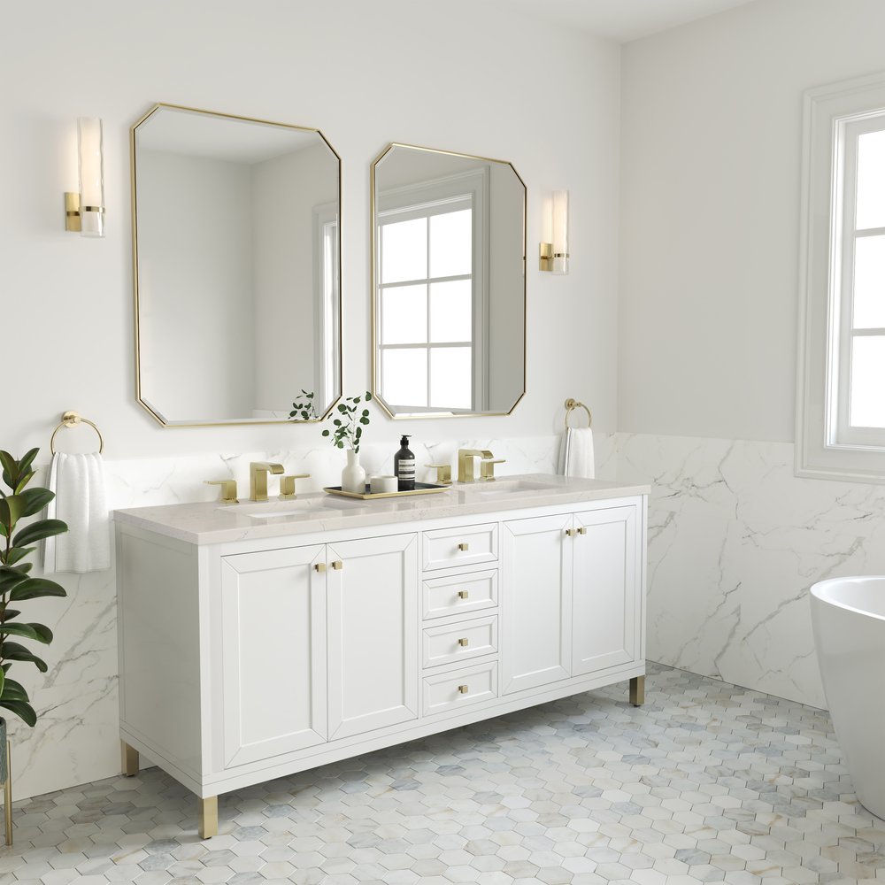 James Martin - Chicago 72" Double Vanity, Glossy White, w/ 3 CM Siberian Silestone Top - 503-V72-GW-3SFR view 7