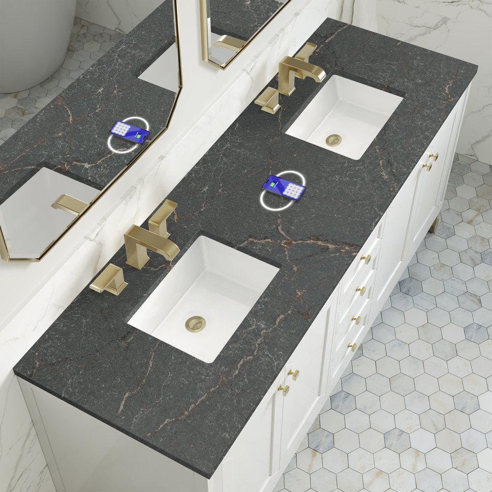 James Martin - Chicago 72" Double Vanity, Glossy White, w/ 3 CM Siberian Silestone Top - 503-V72-GW-3SFR view 10
