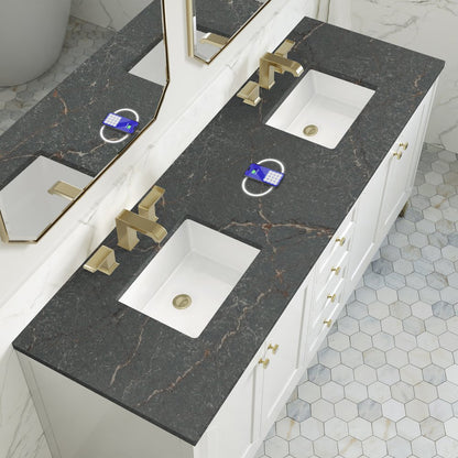 James Martin - Chicago 72" Double Vanity, Glossy White, w/ 3 CM Siberian Silestone Top - 503-V72-GW-3SFR view 10