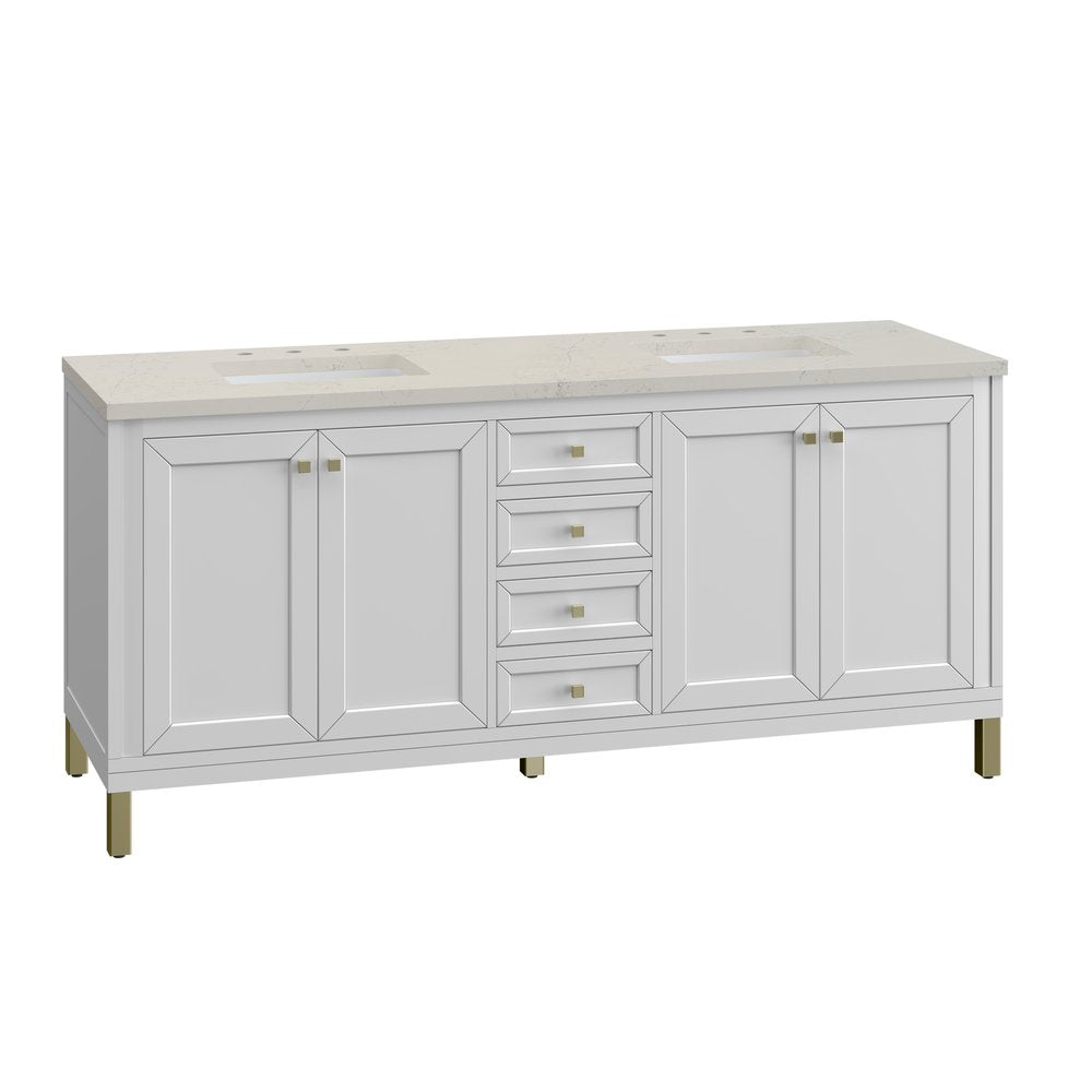 James Martin - Chicago 72" Double Vanity, Glossy White, w/ 3 CM Siberian Silestone Top - 503-V72-GW-3SFR view 15