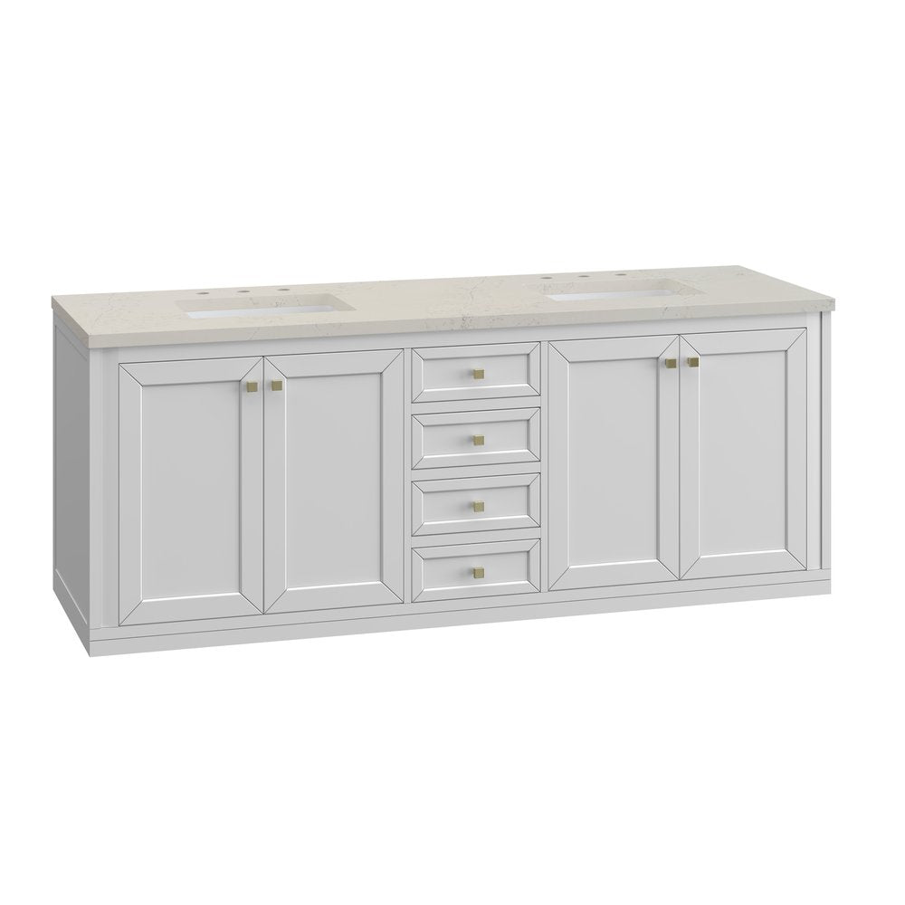 James Martin - Chicago 72" Double Vanity, Glossy White, w/ 3 CM Siberian Silestone Top - 503-V72-GW-3SFR view 16