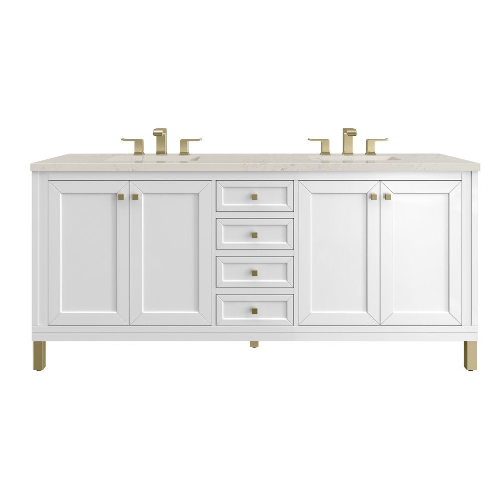 James Martin - Chicago 72" Double Vanity, Glossy White, w/ 3 CM Siberian Silestone Top w/FreePower Wireless Charger - 503-V72-GW-FSFR view 1