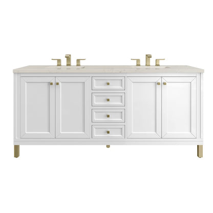 James Martin - Chicago 72" Double Vanity, Glossy White, w/ 3 CM Siberian Silestone Top w/FreePower Wireless Charger - 503-V72-GW-FSFR view 1