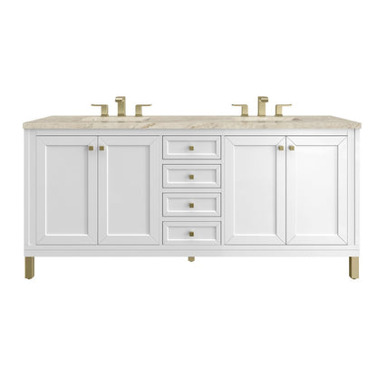 James Martin - Chicago 72" Double Vanity, Glossy White, w/ 3 CM Tajnar Eclos Top - 503-V72-GW-3TJR view 1