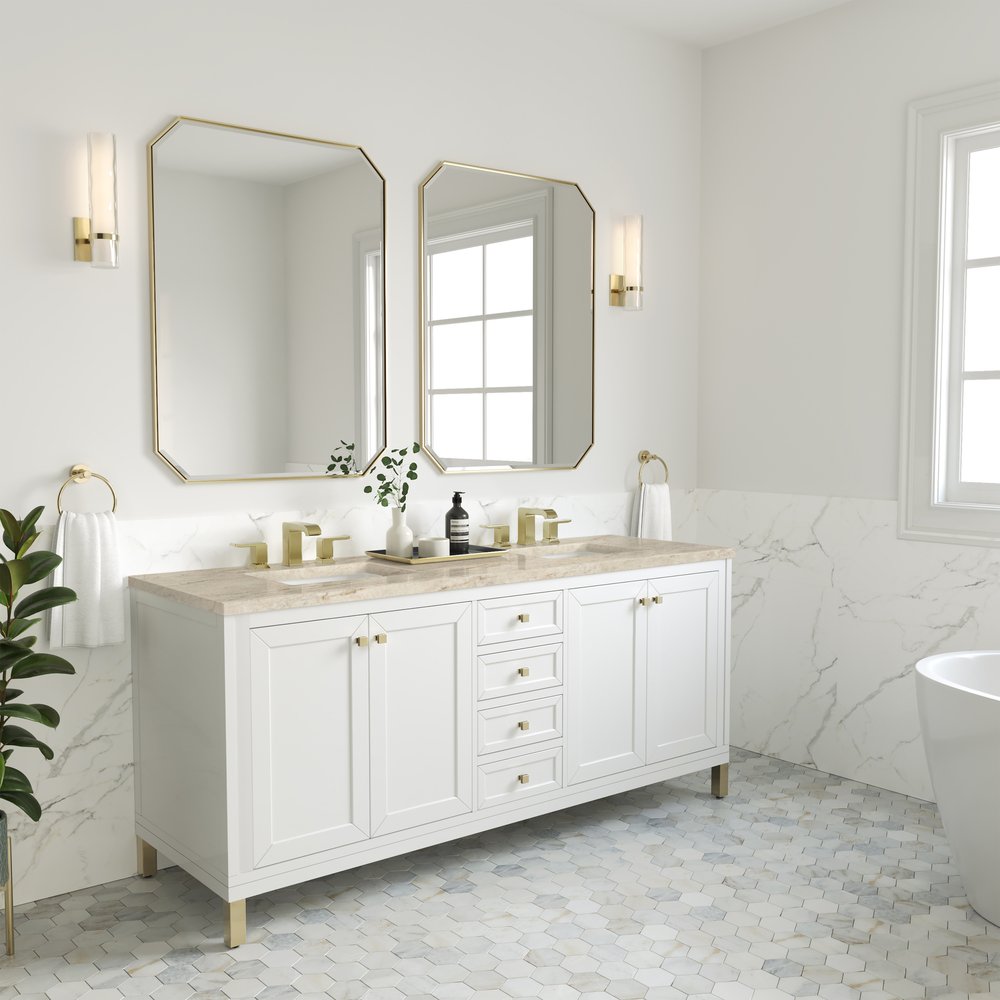 James Martin - Chicago 72" Double Vanity, Glossy White, w/ 3 CM Tajnar Eclos Top - 503-V72-GW-3TJR view 7