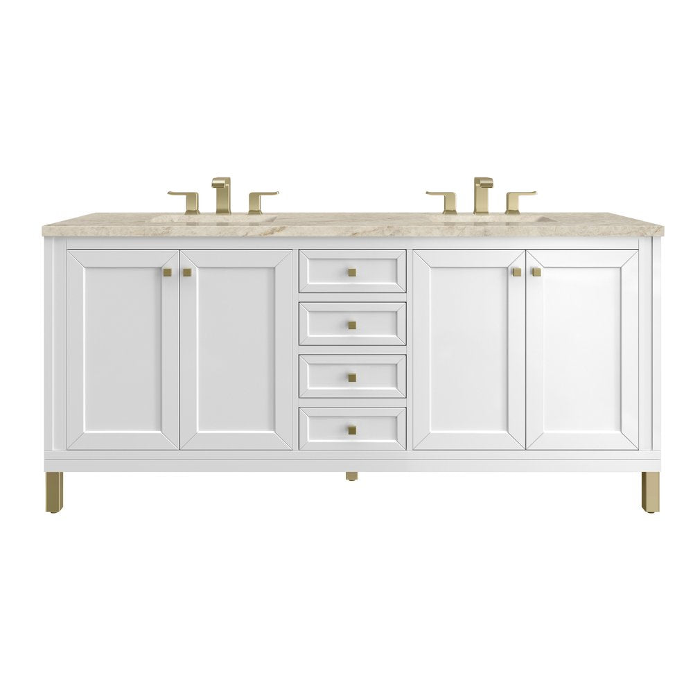 James Martin - Chicago 72" Double Vanity, Glossy White, w/ 3 CM Tajnar Eclos Top w/FreePower Wireless Charger - 503-V72-GW-FTJR view 1