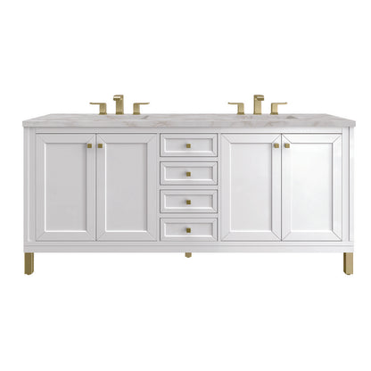 James Martin - Chicago 72" Double Vanity, Glossy White, w/ 3 CM Victorian Silver Silestone® Top - 503-V72-GW-3VSL view 1