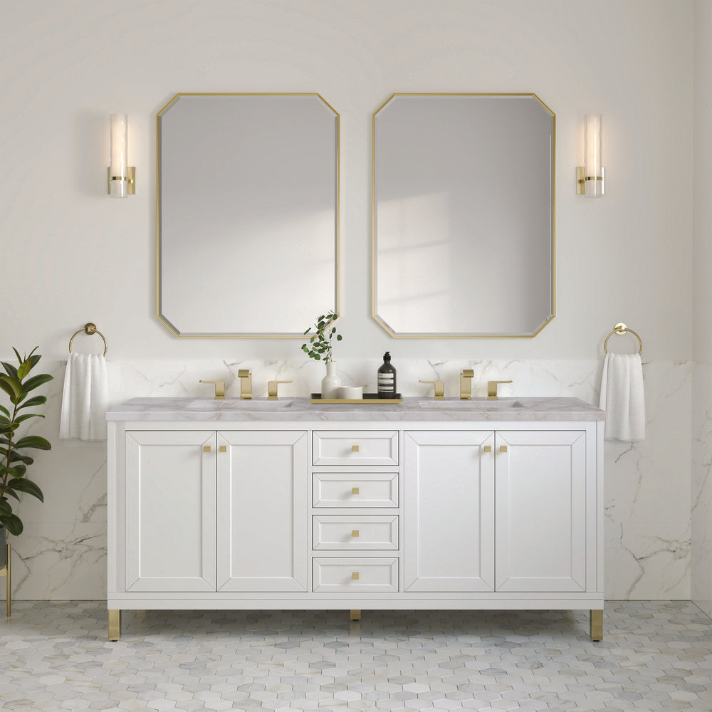 James Martin - Chicago 72" Double Vanity, Glossy White, w/ 3 CM Victorian Silver Silestone® Top - 503-V72-GW-3VSL view 4