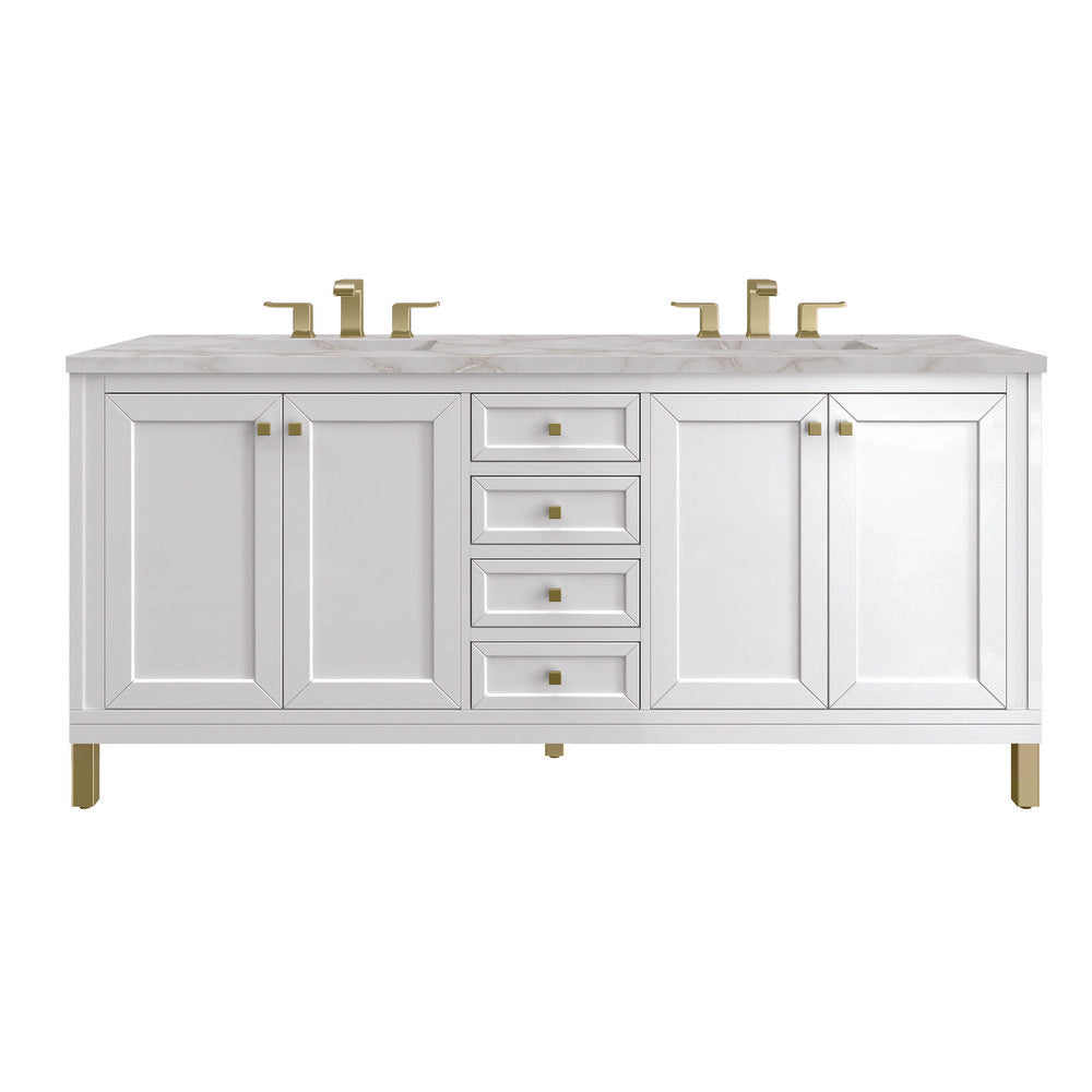 James Martin - Chicago 72" Double Vanity, Glossy White, w/ 3 CM Victorian Silver Silestone Top w/ FreePower Wireless Charger - 503-V72-GW-FVSL view 1