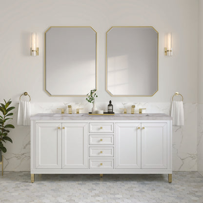 James Martin - Chicago 72" Double Vanity, Glossy White, w/ 3 CM Victorian Silver Silestone Top w/ FreePower Wireless Charger - 503-V72-GW-FVSL view 3