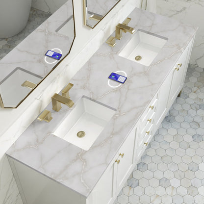James Martin - Chicago 72" Double Vanity, Glossy White, w/ 3 CM Victorian Silver Silestone Top w/ FreePower Wireless Charger - 503-V72-GW-FVSL view 7