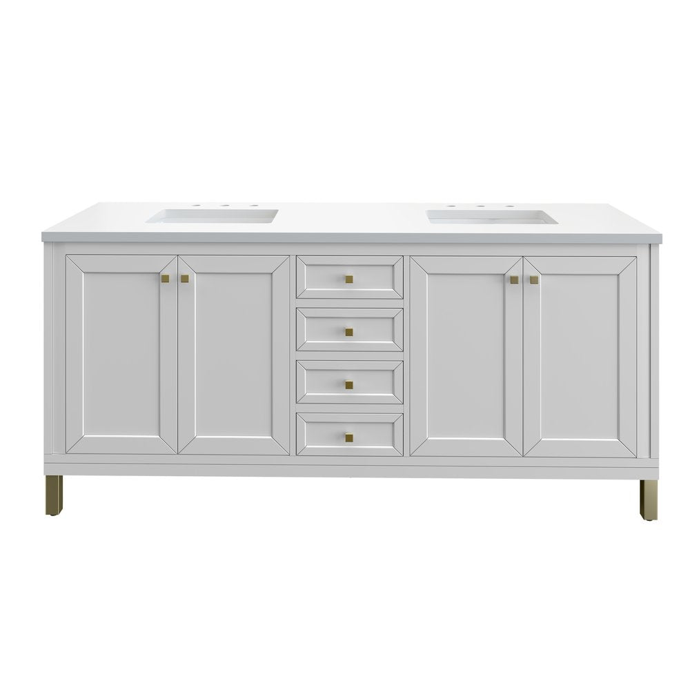 James Martin - Chicago 72" Double Vanity, Glossy White, w/ 3 CM White Zeus Silestone® Top - 503-V72-GW-3WZ view 1