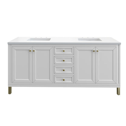 James Martin - Chicago 72" Double Vanity, Glossy White, w/ 3 CM White Zeus Silestone® Top - 503-V72-GW-3WZ view 1