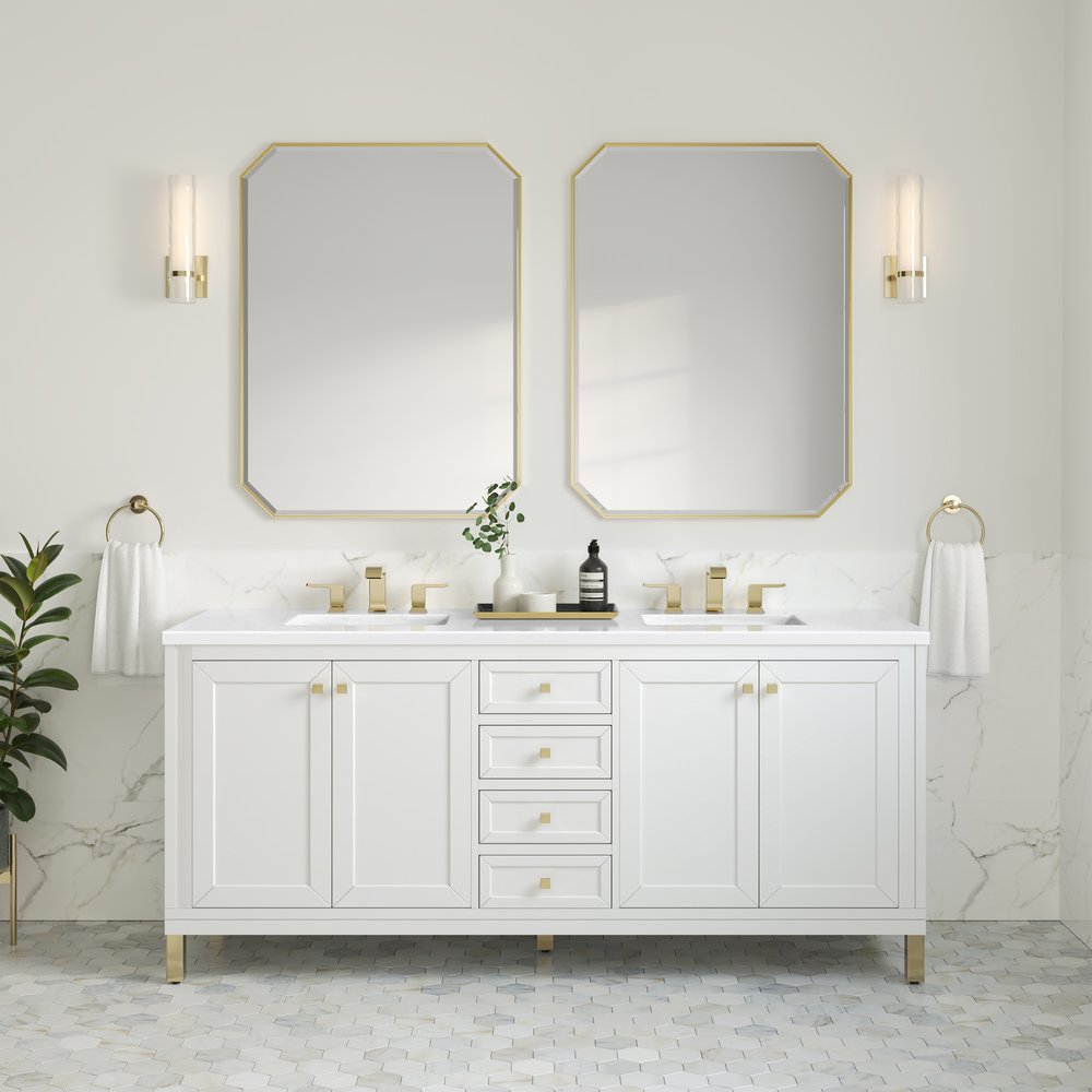 James Martin - Chicago 72" Double Vanity, Glossy White, w/ 3 CM White Zeus Silestone® Top - 503-V72-GW-3WZ view 4
