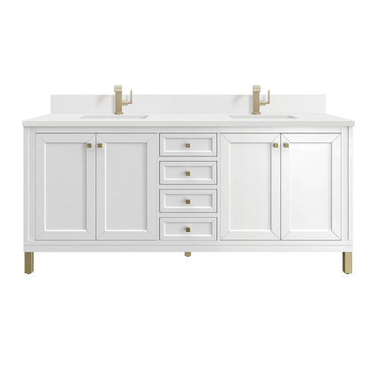 James Martin - Chicago 72" Double Vanity, Glossy White, w/ Single Hole 3CM White Zeus Silestone® Top & Backsplash - 503-V72-GW-1WZ view 1