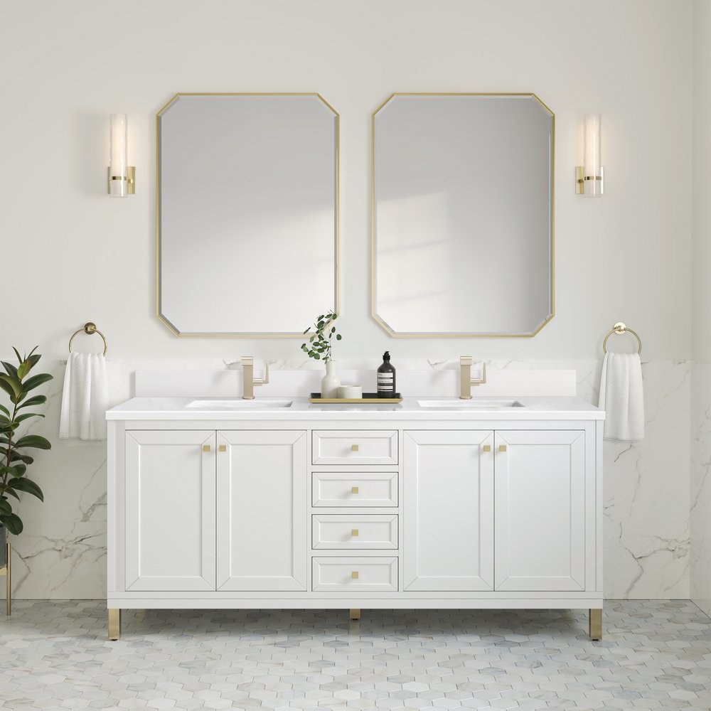 James Martin - Chicago 72" Double Vanity, Glossy White, w/ Single Hole 3CM White Zeus Silestone® Top & Backsplash - 503-V72-GW-1WZ view 4