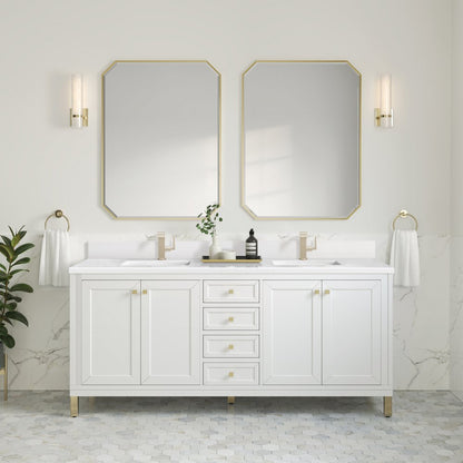 James Martin - Chicago 72" Double Vanity, Glossy White, w/ Single Hole 3CM White Zeus Silestone® Top & Backsplash - 503-V72-GW-1WZ view 4