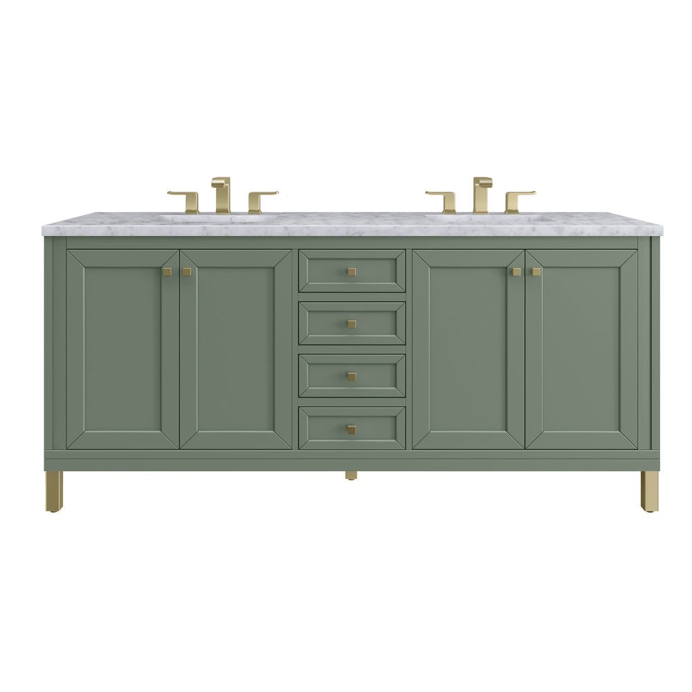 James Martin - Chicago 72" Double Vanity, Smokey Celadon, w/ 3 CM Carrara Marble Top - 503-V72-SC-3CAR view 1