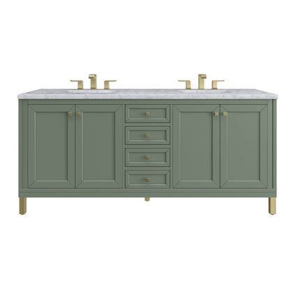 James Martin - Chicago 72" Double Vanity, Smokey Celadon, w/ 3 CM Carrara Marble Top - 503-V72-SC-3CAR view 1