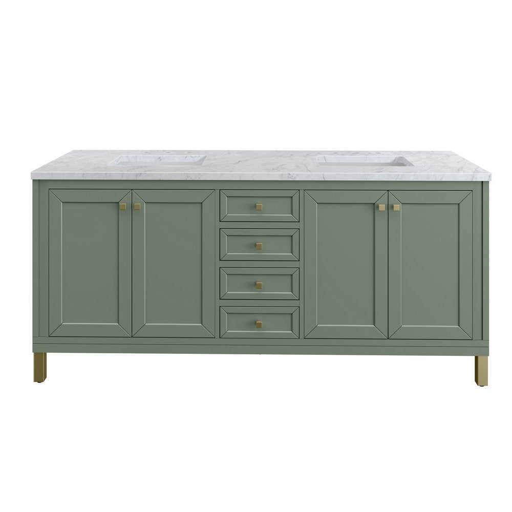 James Martin - Chicago 72" Double Vanity, Smokey Celadon, w/ 3 CM Carrara Marble Top - 503-V72-SC-3CAR view 2