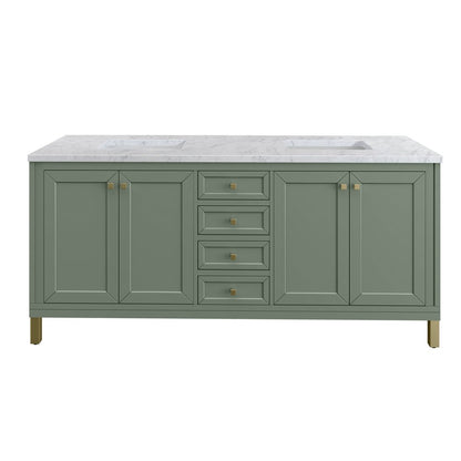 James Martin - Chicago 72" Double Vanity, Smokey Celadon, w/ 3 CM Carrara Marble Top - 503-V72-SC-3CAR view 2