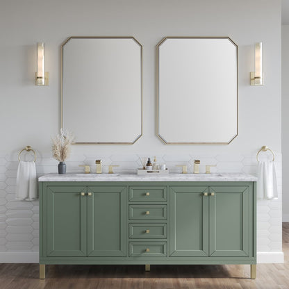 James Martin - Chicago 72" Double Vanity, Smokey Celadon, w/ 3 CM Carrara Marble Top - 503-V72-SC-3CAR view 5