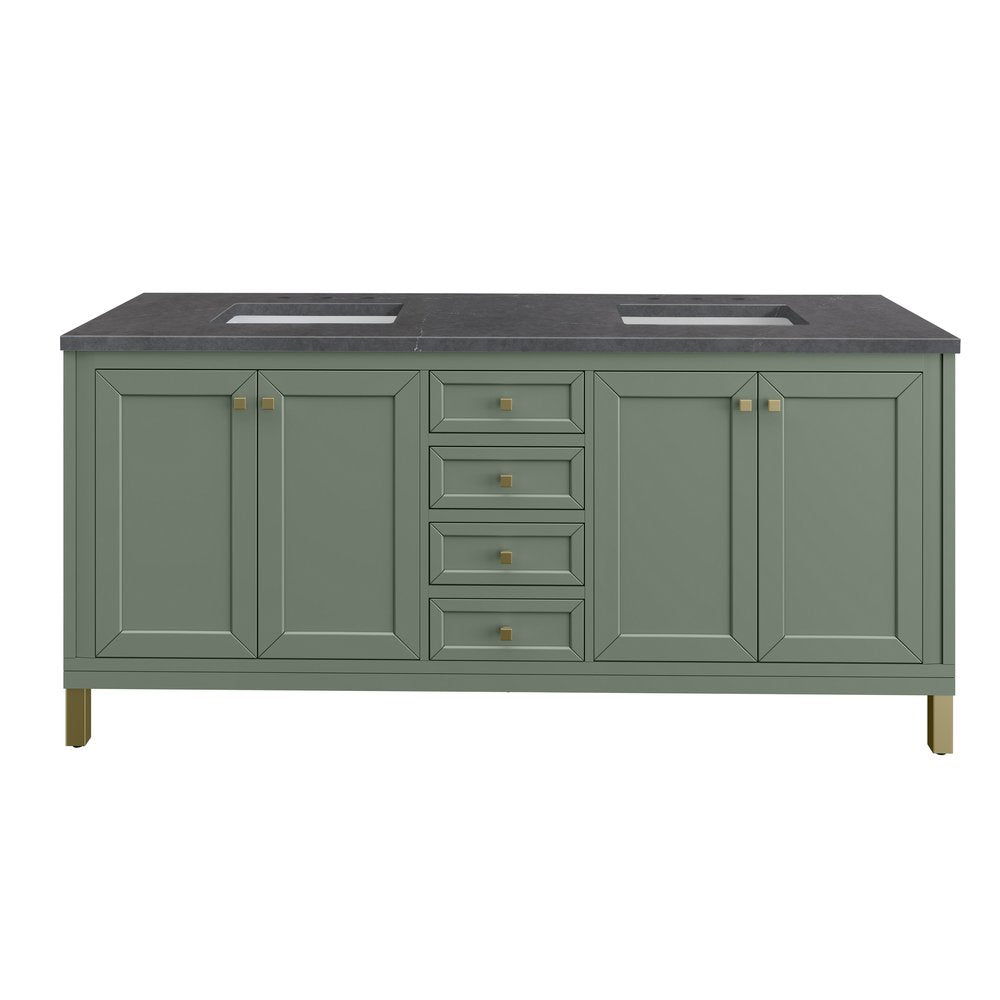 James Martin - Chicago 72" Double Vanity, Smokey Celadon, w/ 3 CM Charcoal Soapstone Silestone® Top - 503-V72-SC-3CSP view 2