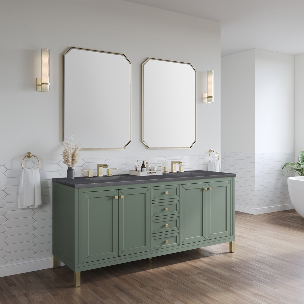 James Martin - Chicago 72" Double Vanity, Smokey Celadon, w/ 3 CM Charcoal Soapstone Silestone® Top - 503-V72-SC-3CSP view 6
