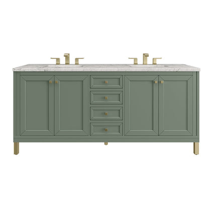 James Martin - Chicago 72" Double Vanity, Smokey Celadon, w/ 3 CM Eternal Jasmine Pearl Silestone® Top - 503-V72-SC-3EJP view 1