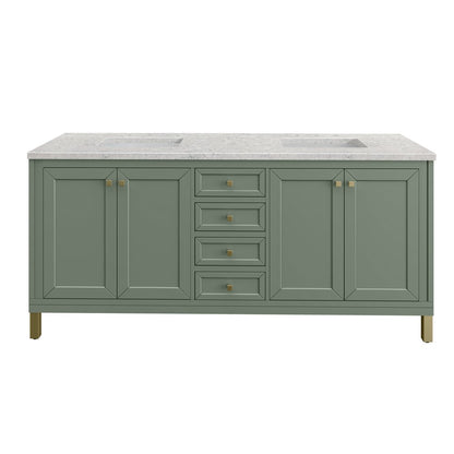 James Martin - Chicago 72" Double Vanity, Smokey Celadon, w/ 3 CM Eternal Jasmine Pearl Silestone® Top - 503-V72-SC-3EJP view 2