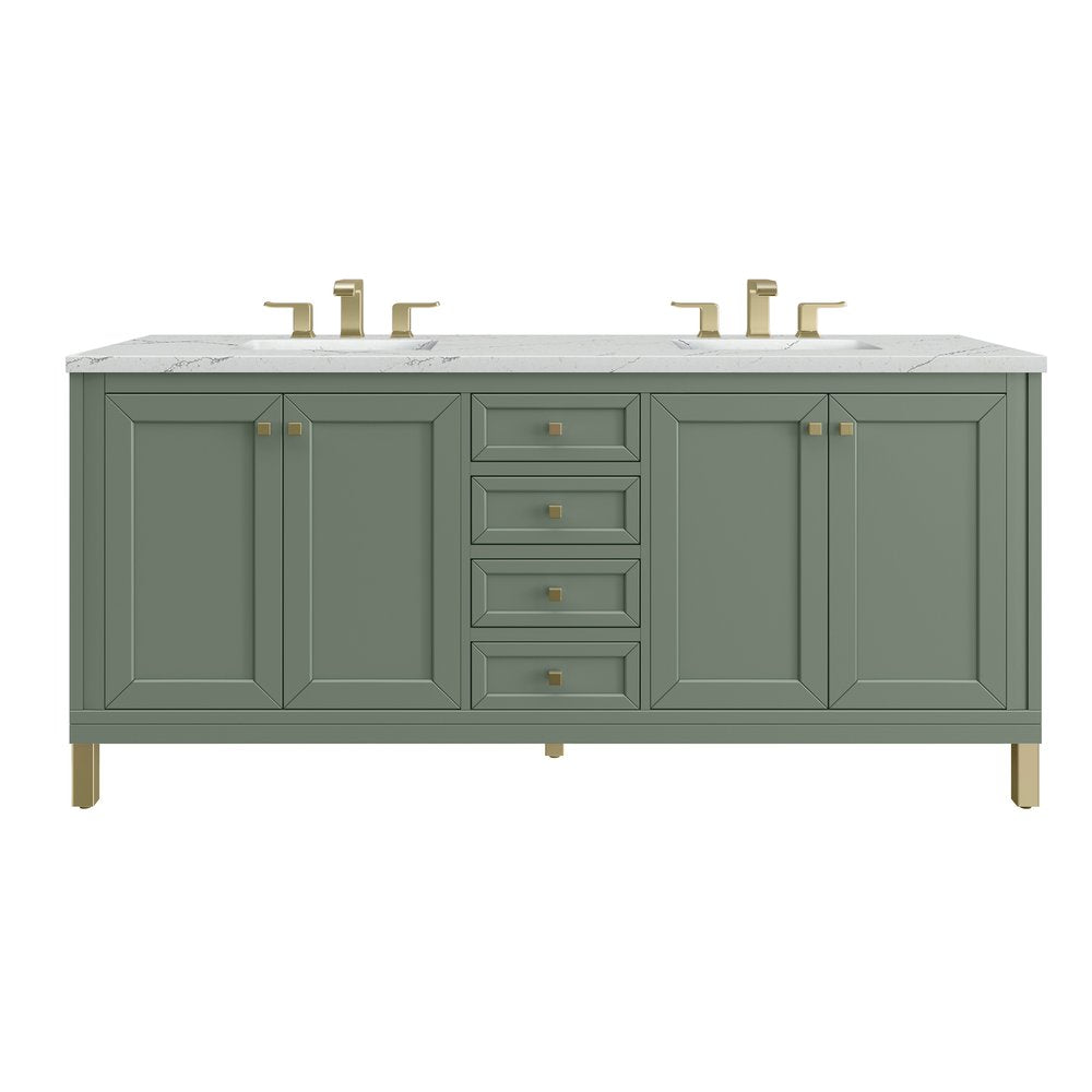 James Martin - Chicago 72" Double Vanity, Smokey Celadon, w/ 3 CM Ethereal Noctis Silestone® Top - 503-V72-SC-3ENC view 1
