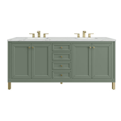 James Martin - Chicago 72" Double Vanity, Smokey Celadon, w/ 3 CM Ethereal Noctis Silestone Top w/ FreePower Wireless Charger - 503-V72-SC-FENC view 1