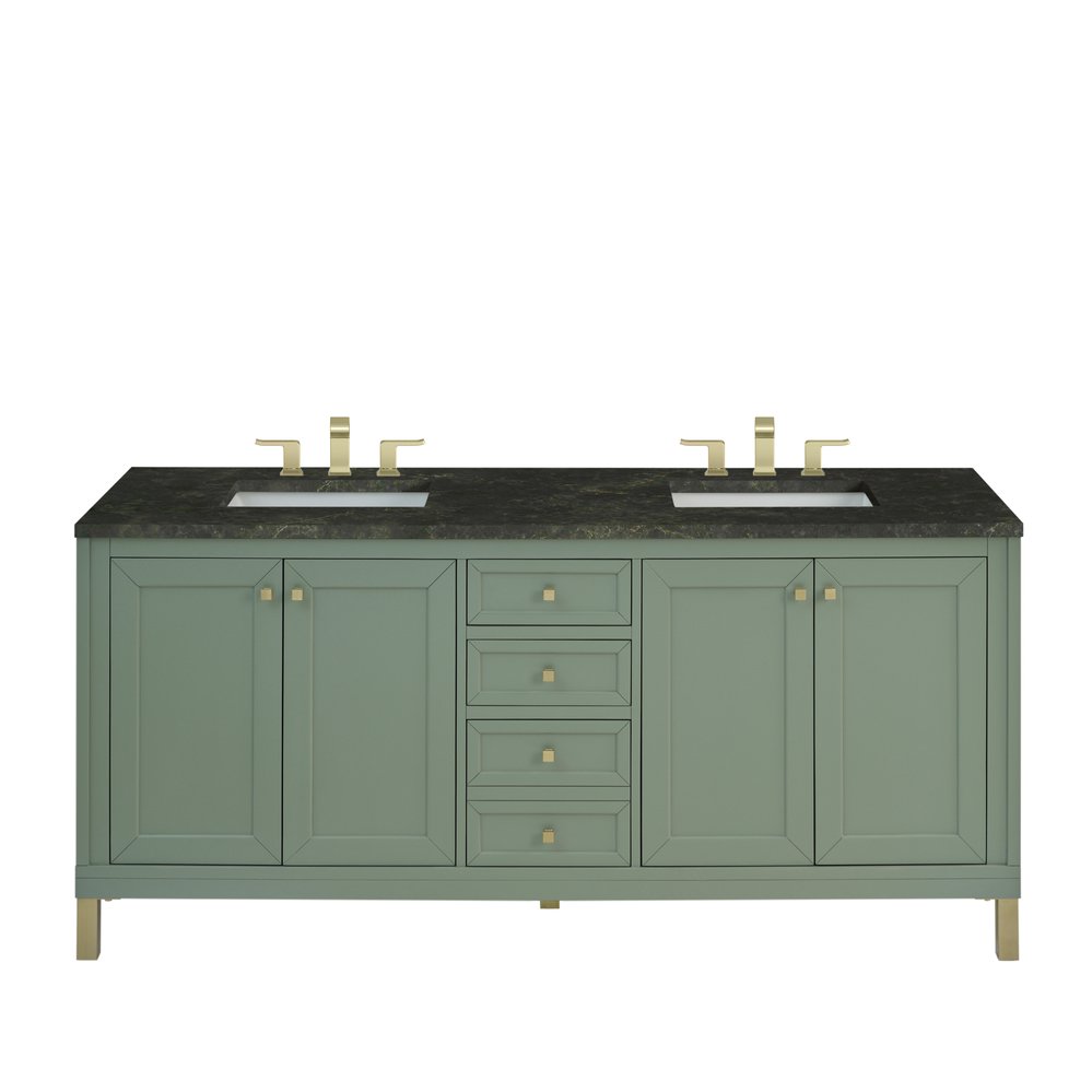 James Martin - Chicago 72" Double Vanity, Smokey Celadon, w/ 3 CM Phantome Eclos Top - 503-V72-SC-3PHT view 1