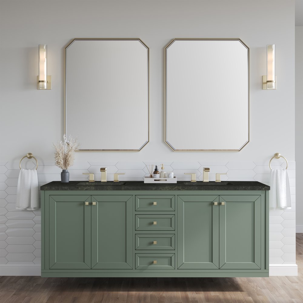 James Martin - Chicago 72" Double Vanity, Smokey Celadon, w/ 3 CM Phantome Eclos Top - 503-V72-SC-3PHT view 4
