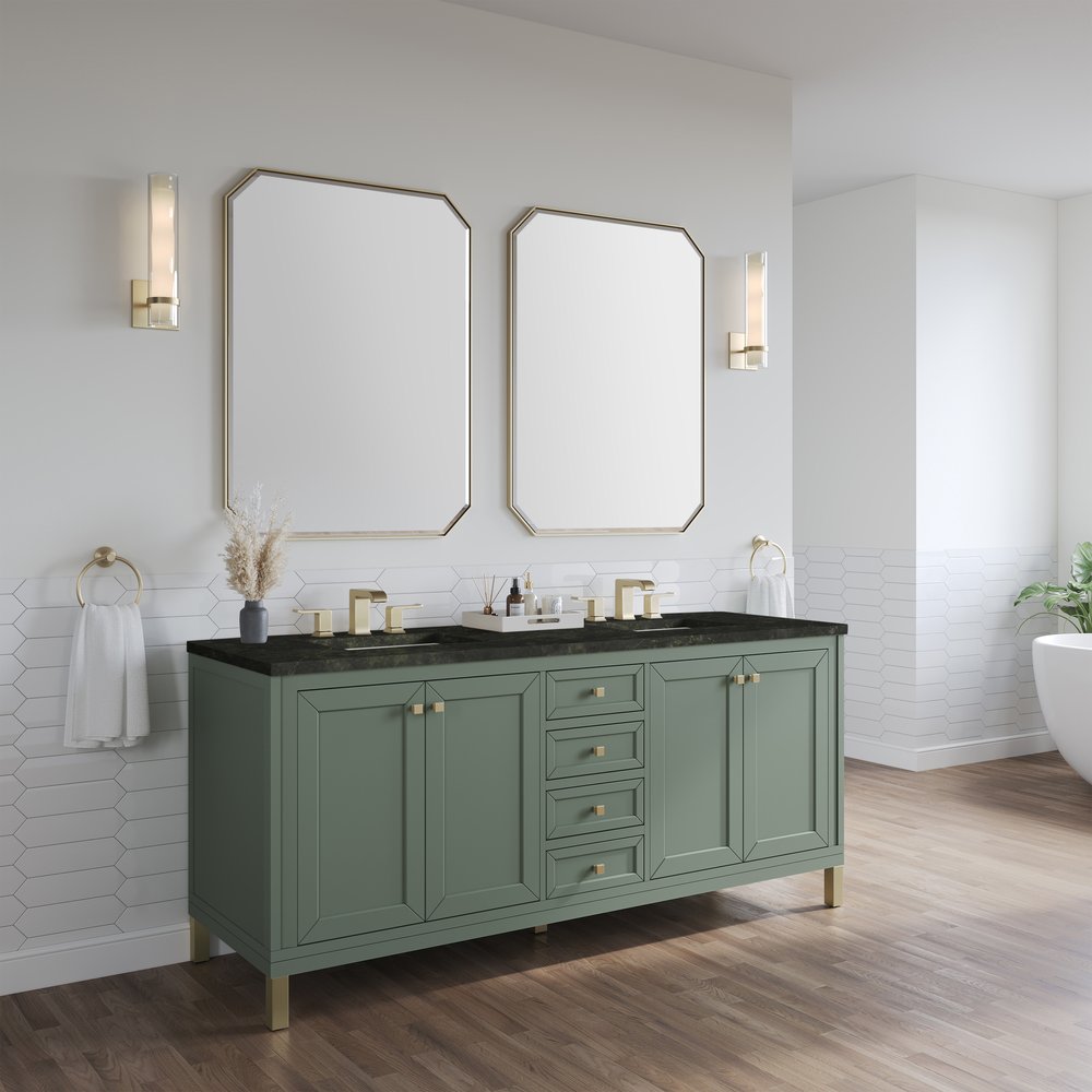 James Martin - Chicago 72" Double Vanity, Smokey Celadon, w/ 3 CM Phantome Eclos Top - 503-V72-SC-3PHT view 5
